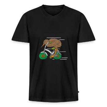 Kiwi Früchtchen Pazifik - Männer Premium Bio T-Shirt mit V-Ausschnitt - Schwarz - Vorne - Nico (187cm)
