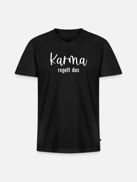 Karma regelt das - Männer Premium Bio T-Shirt mit V-Ausschnitt - Schwarz