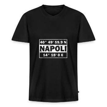 Napoli Coordonnées Ville Italie Naples - T-shirt encolure en V Premium bio Homme - noir - Devant - Nico (187cm)