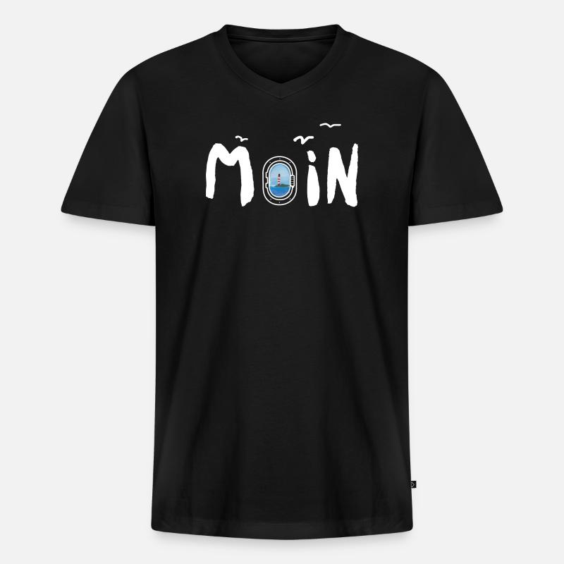Moin Leuchtturm - Männer Premium Bio T-Shirt mit V-Ausschnitt - Schwarz