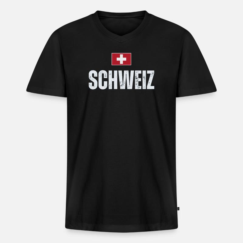 Schweizer Flagge, Schweizer Patriot - Männer Premium Bio T-Shirt mit V-Ausschnitt - Schwarz