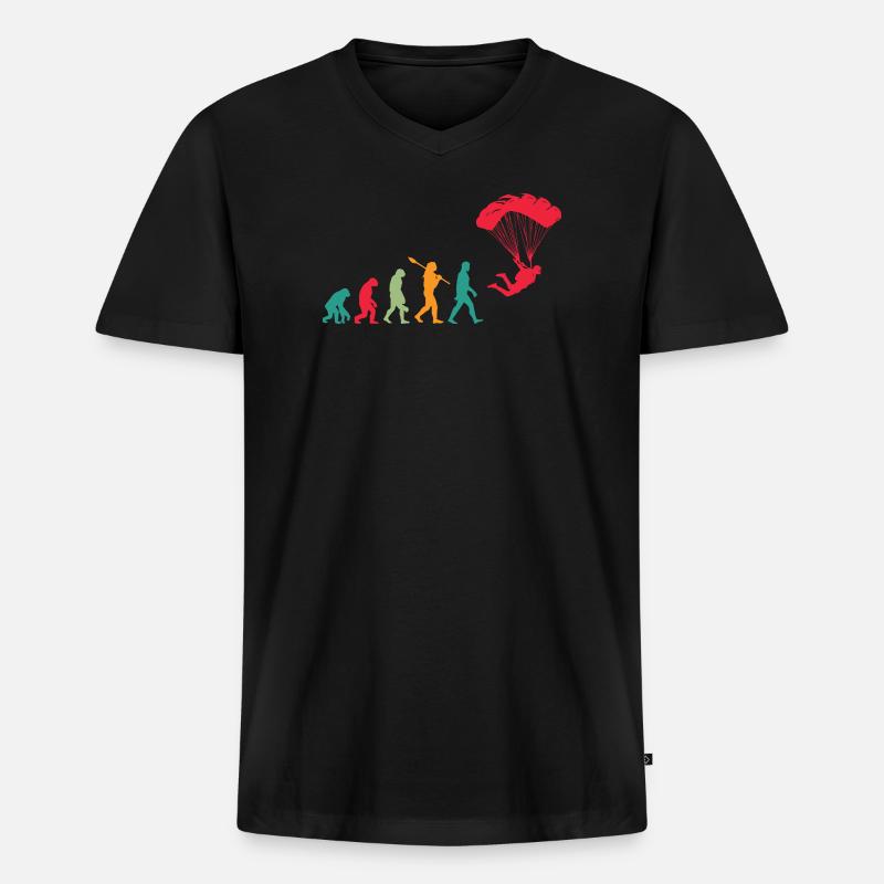 Fallschirm Evolution Fallschirmspringer - Männer Premium Bio T-Shirt mit V-Ausschnitt - Schwarz