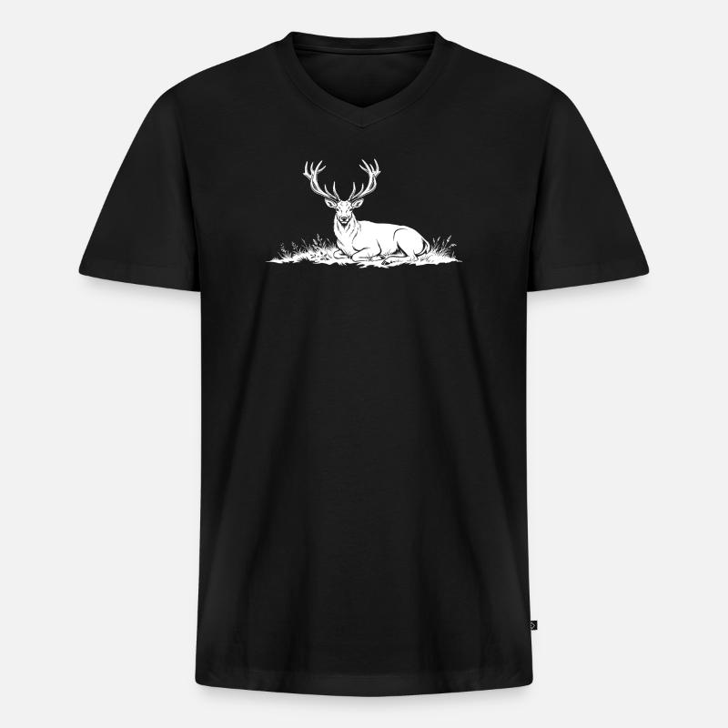 Hirsch - Männer Premium Bio T-Shirt mit V-Ausschnitt - Schwarz