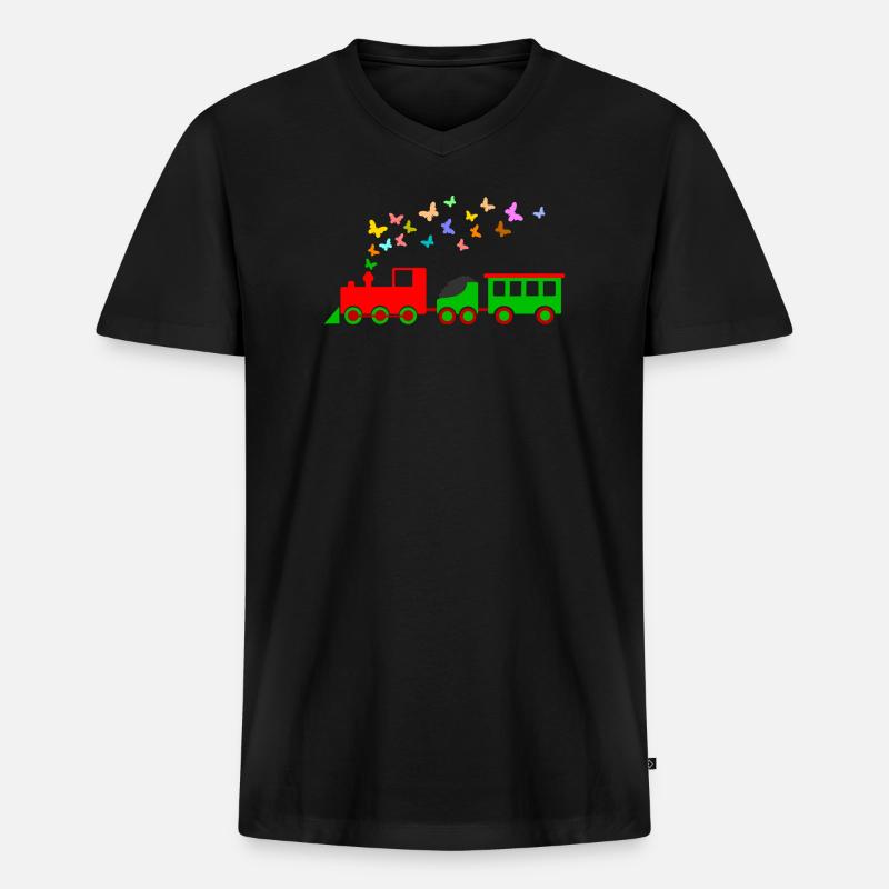 lokomotive eisenbahn kind - Männer Premium Bio T-Shirt mit V-Ausschnitt - Schwarz