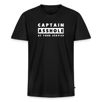 Captain Asshole At Your Service - Men's Premium Organic T-shirt with V-neck - black - Front - Nico (187cm)