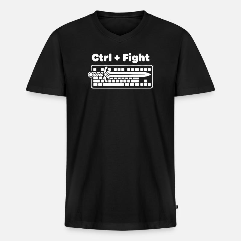 Ctrl Combat épée sur clavier - T-shirt encolure en V Premium bio Homme - noir