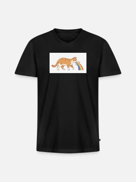 Cat Spitting Rainbow - Men's Premium Organic T-shirt with V-neck - black