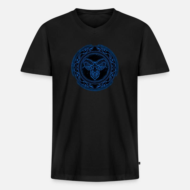 Wikinger Widder Aries - Männer Premium Bio T-Shirt mit V-Ausschnitt - Schwarz