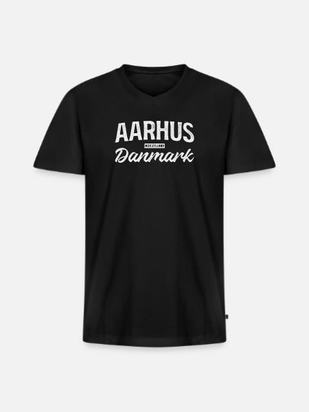 Aarhus Danmark Vintage Logo - Premium økologisk T-shirt med V-hals til mænd - sort