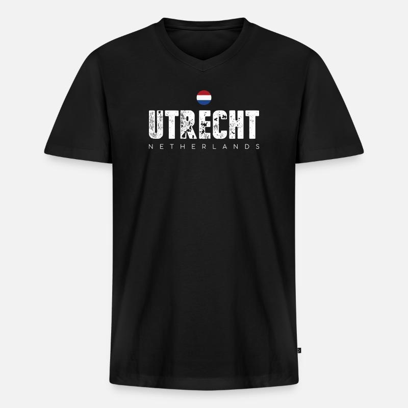 Utrecht Distressed City Briefe - Männer Premium Bio T-Shirt mit V-Ausschnitt - Schwarz