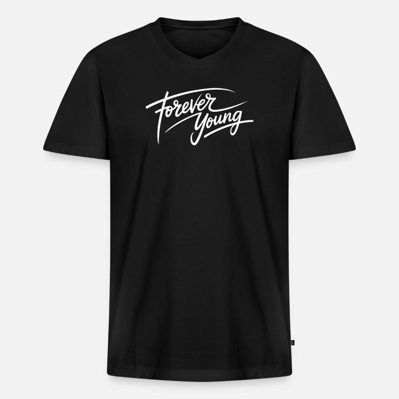 Forever Young - Männer Premium Bio T-Shirt mit V-Ausschnitt - Schwarz