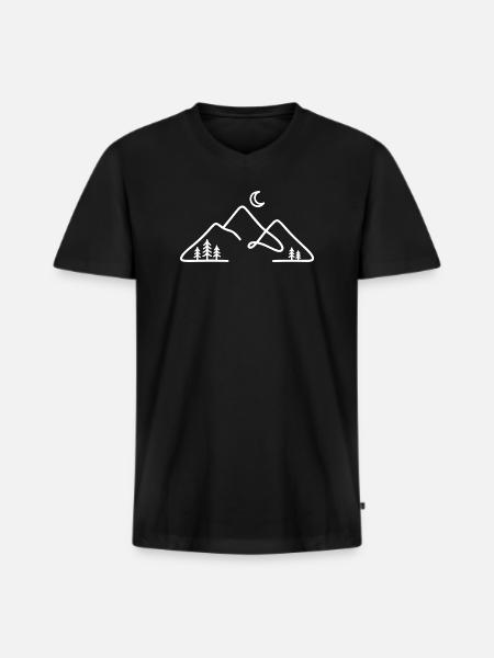 Minimalist mountain silhouette with moon - Men's Premium Organic T-shirt with V-neck - black