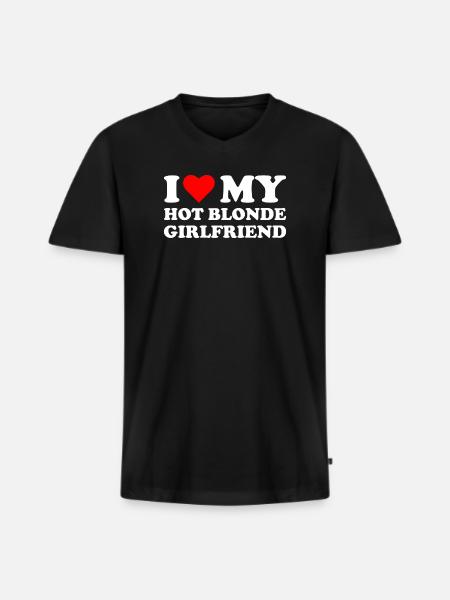 J’aime ma copine blonde - T-shirt encolure en V Premium bio Homme - noir