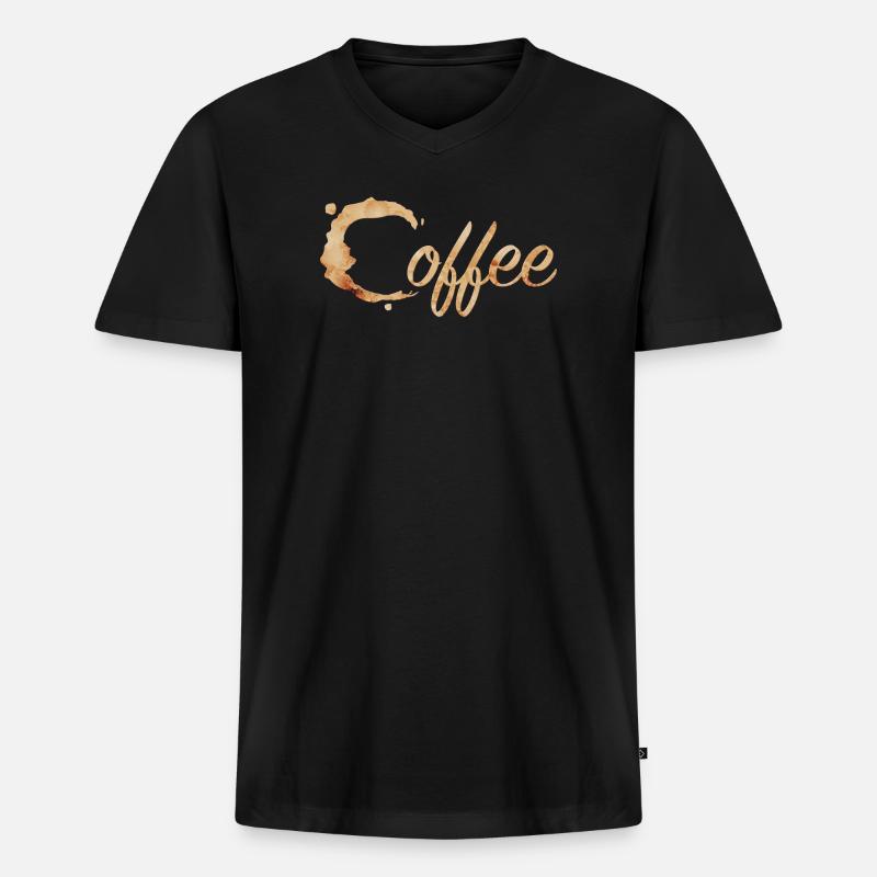 Kaffeefleck Typografie Coffee - Männer Premium Bio T-Shirt mit V-Ausschnitt - Schwarz