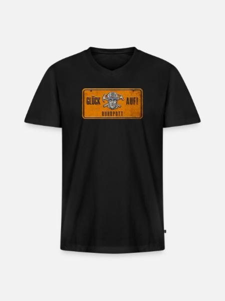Glück auf Ruhrpott Schild - Männer Premium Bio T-Shirt mit V-Ausschnitt - Schwarz