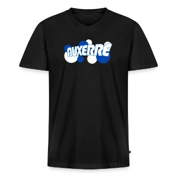 Auxerre Retro Typo Bleu - T-shirt encolure en V Premium bio Homme - noir - Devant - Nico (187cm)