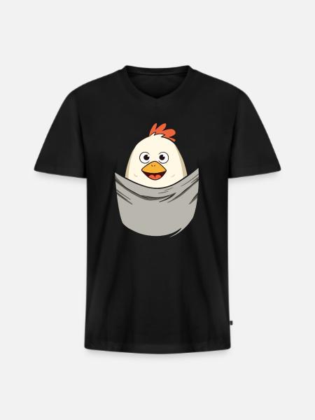 Chicken In Pocket - Männer Premium Bio T-Shirt mit V-Ausschnitt - Schwarz