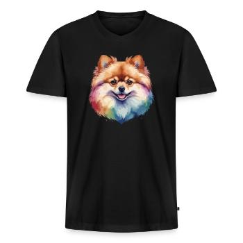 Zwergspitzer Hund bunt und niedlich - Männer Premium Bio T-Shirt mit V-Ausschnitt - Schwarz - Vorne - Nico (187cm)