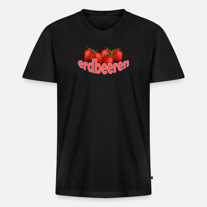 ERDBEEREN - Männer Premium Bio T-Shirt mit V-Ausschnitt - Schwarz