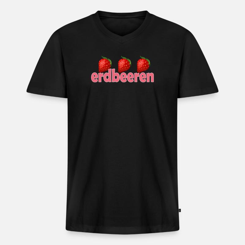 ERDBEEREN - Männer Premium Bio T-Shirt mit V-Ausschnitt - Schwarz