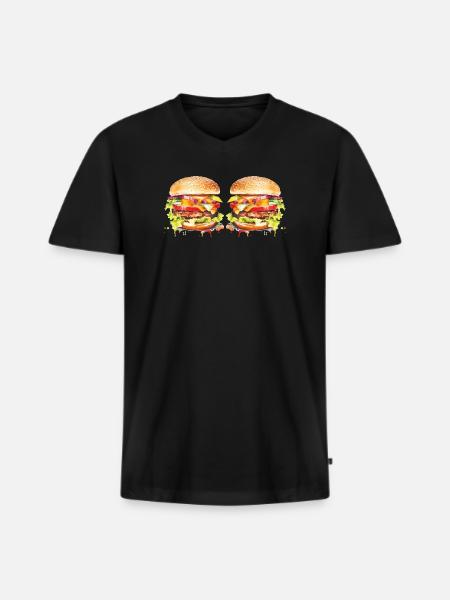 Explosion de l’aquarelle de Burger - T-shirt encolure en V Premium bio Homme - noir