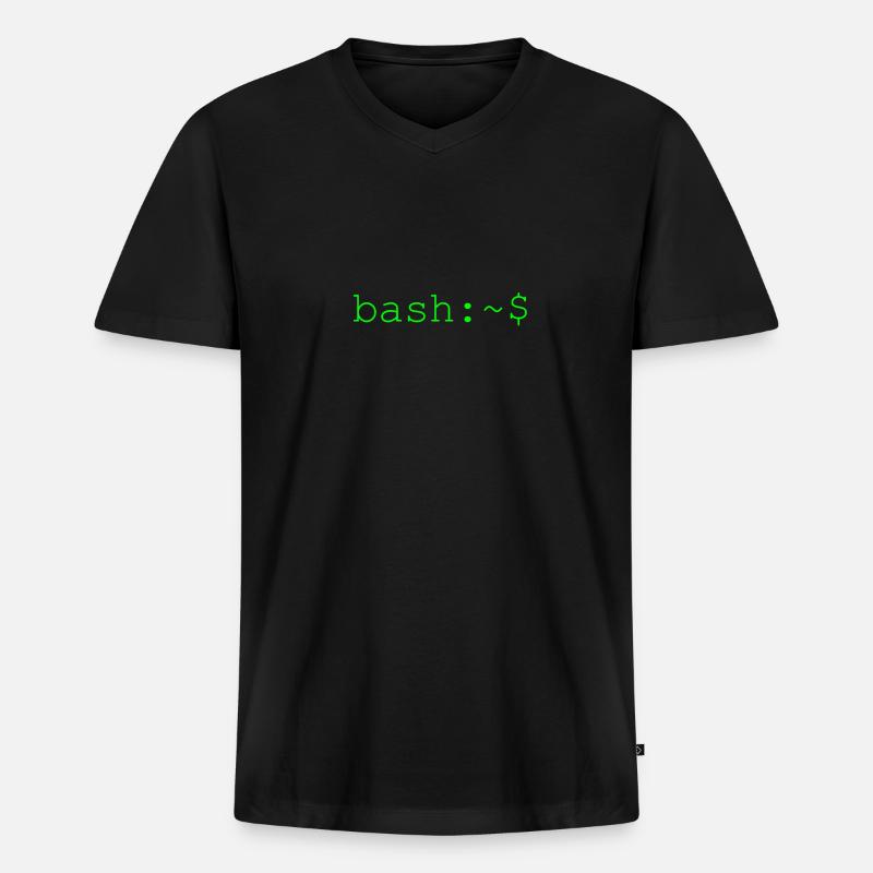 Console shell bash Linux - T-shirt encolure en V Premium bio Homme - noir