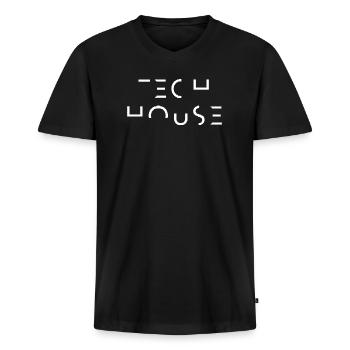 Tech House Music Rave Outfit Festival House Merch - Männer Premium Bio T-Shirt mit V-Ausschnitt - Schwarz - Vorne - Nico (187cm)