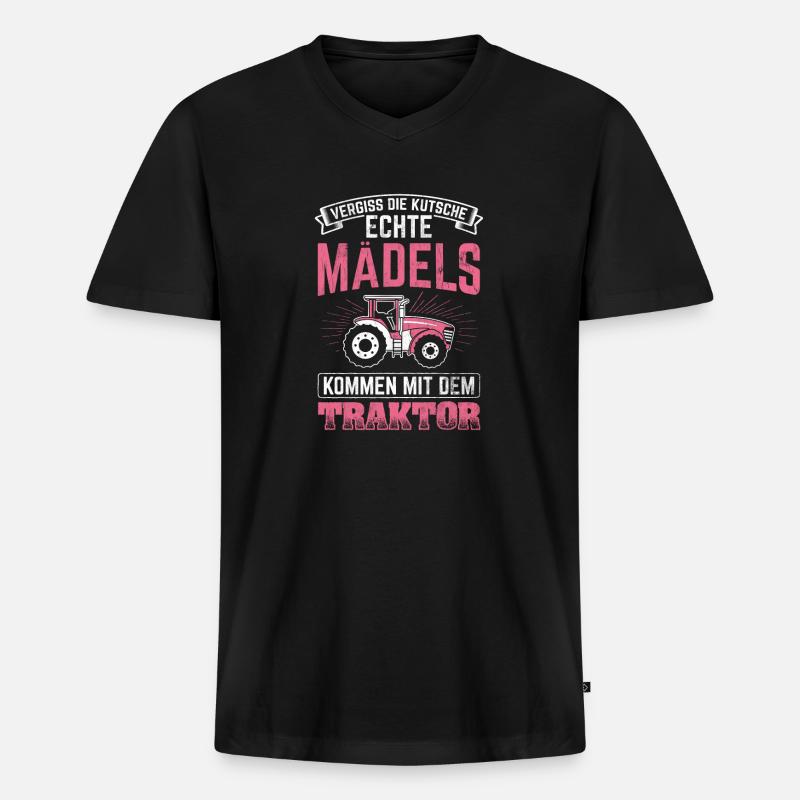 Bauer Traktor Landwirtschaft - Männer Premium Bio T-Shirt mit V-Ausschnitt - Schwarz