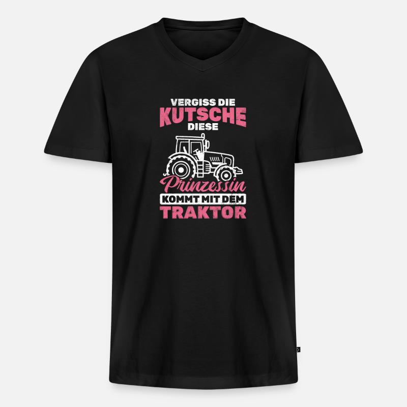 Traktor Bauer - Männer Premium Bio T-Shirt mit V-Ausschnitt - Schwarz