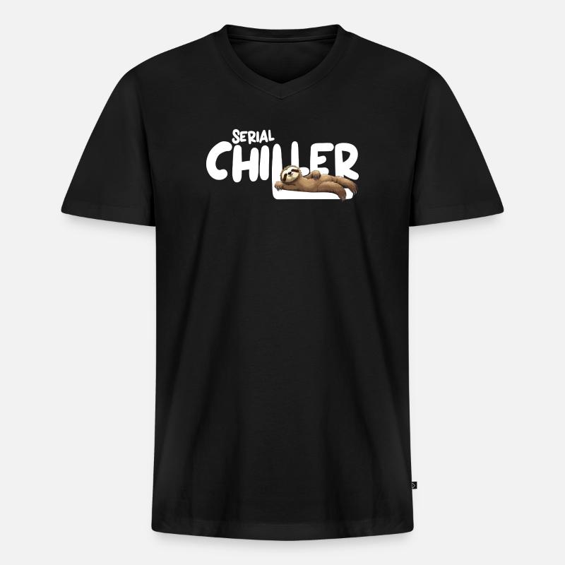 Faultier Serial Chiller – Lustiges Sloth Tee - Männer Premium Bio T-Shirt mit V-Ausschnitt - Schwarz