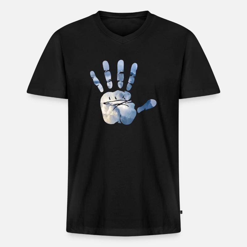 Hand Wolken - Männer Premium Bio T-Shirt mit V-Ausschnitt - Schwarz