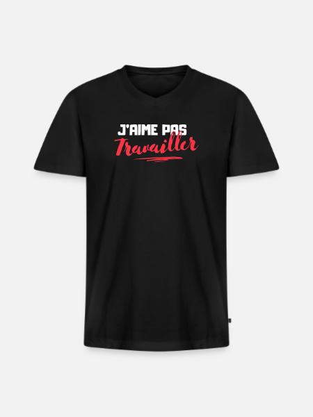 J'aime pas Travailler - T-shirt encolure en V Premium bio Homme - noir