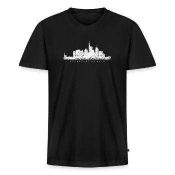 Frankfurter Skyline (Vintage/Weiß) Frankfurt Main - Männer Premium Bio T-Shirt mit V-Ausschnitt - Schwarz - Vorne - Nico (187cm)