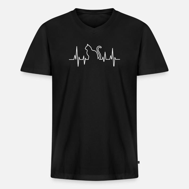 Katzenherz Pullover Design - Männer Premium Bio T-Shirt mit V-Ausschnitt - Schwarz