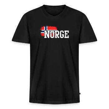 Éclaboussure du drapeau norgégien en gras - T-shirt encolure en V Premium bio Homme - noir - Devant - Nico (187cm)
