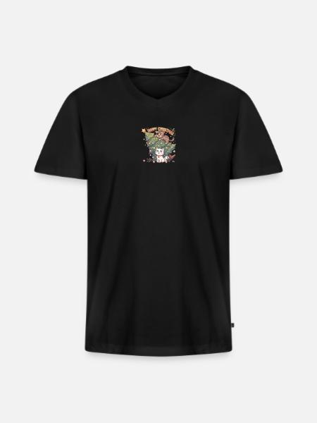 Katzen Happy Christmas Chaos - Männer Premium Bio T-Shirt mit V-Ausschnitt - Schwarz