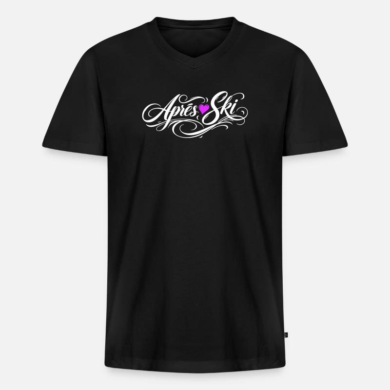 Apres Ski Herz Liebe - Männer Premium Bio T-Shirt mit V-Ausschnitt - Schwarz