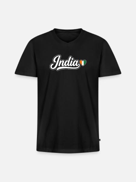 India Script with Flag Heart Patriotic - Men's Premium Organic T-shirt with V-neck - black