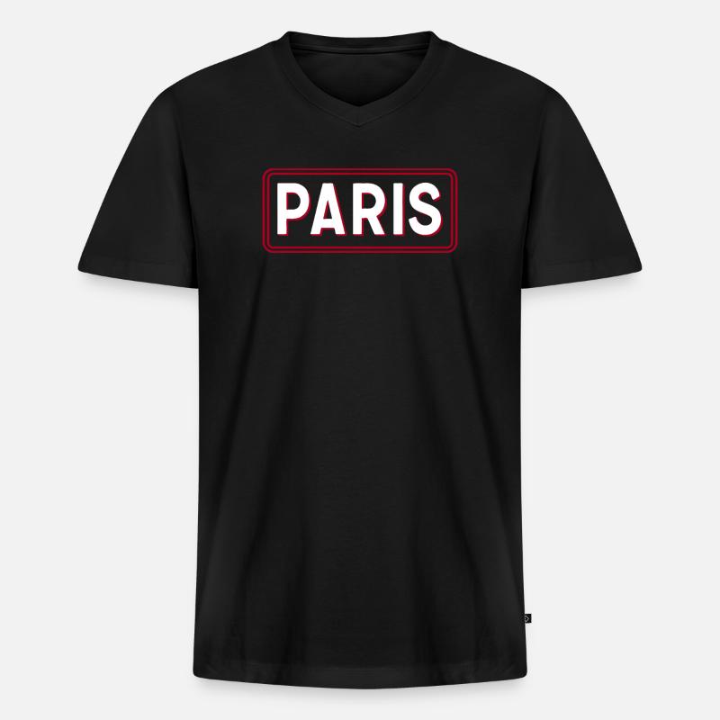 PARIS Retro 3D Weiß-Rot-Typografie - Männer Premium Bio T-Shirt mit V-Ausschnitt - Schwarz