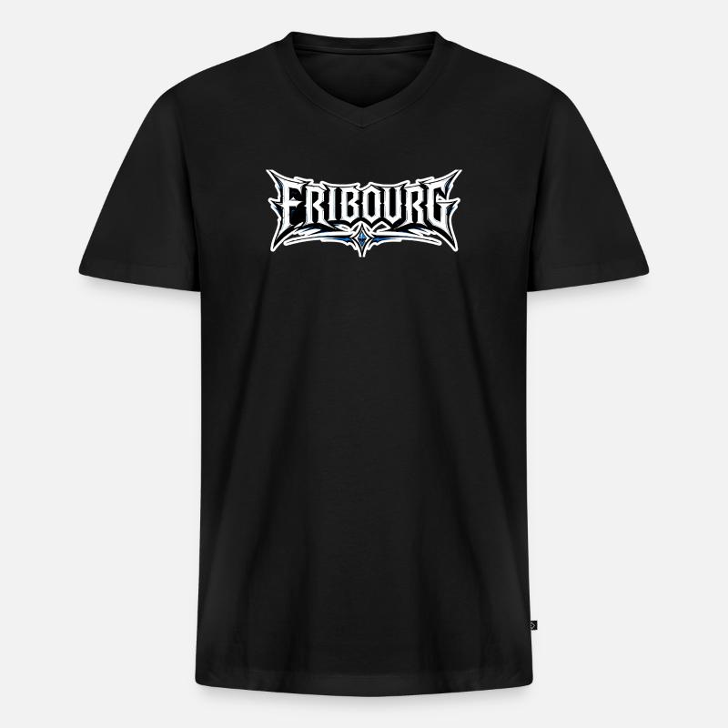 Fribourg Design - Männer Premium Bio T-Shirt mit V-Ausschnitt - Schwarz