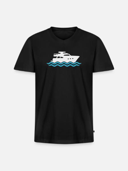 Yacht Silhouette Motorboot - Männer Premium Bio T-Shirt mit V-Ausschnitt - Schwarz