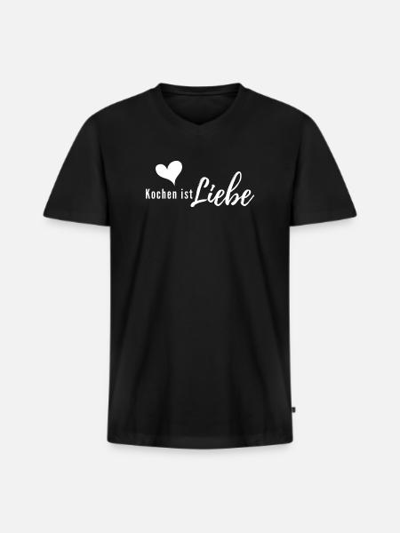 Kochen ist Liebe – Herzlogo - Männer Premium Bio T-Shirt mit V-Ausschnitt - Schwarz