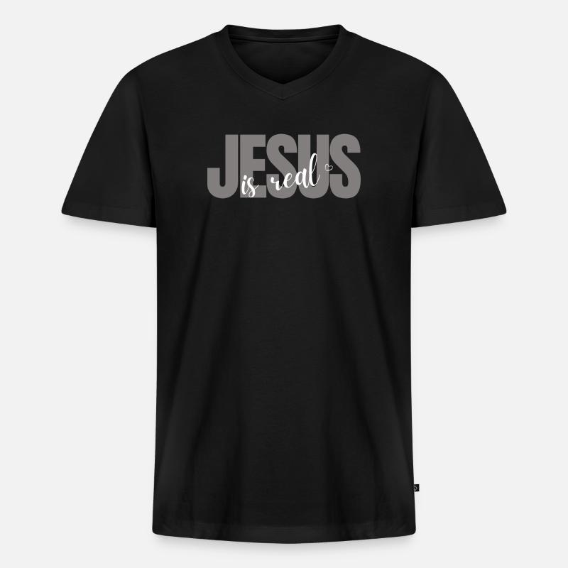 Jesus is Real - Männer Premium Bio T-Shirt mit V-Ausschnitt - Schwarz