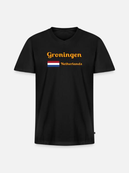Groningen Netherlands - Stylish prints - Men's Premium Organic T-shirt with V-neck - black