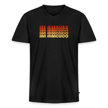 Coucher de soleil en pente de San Francisco - T-shirt encolure en V Premium bio Homme - noir - Devant - Nico (187cm)