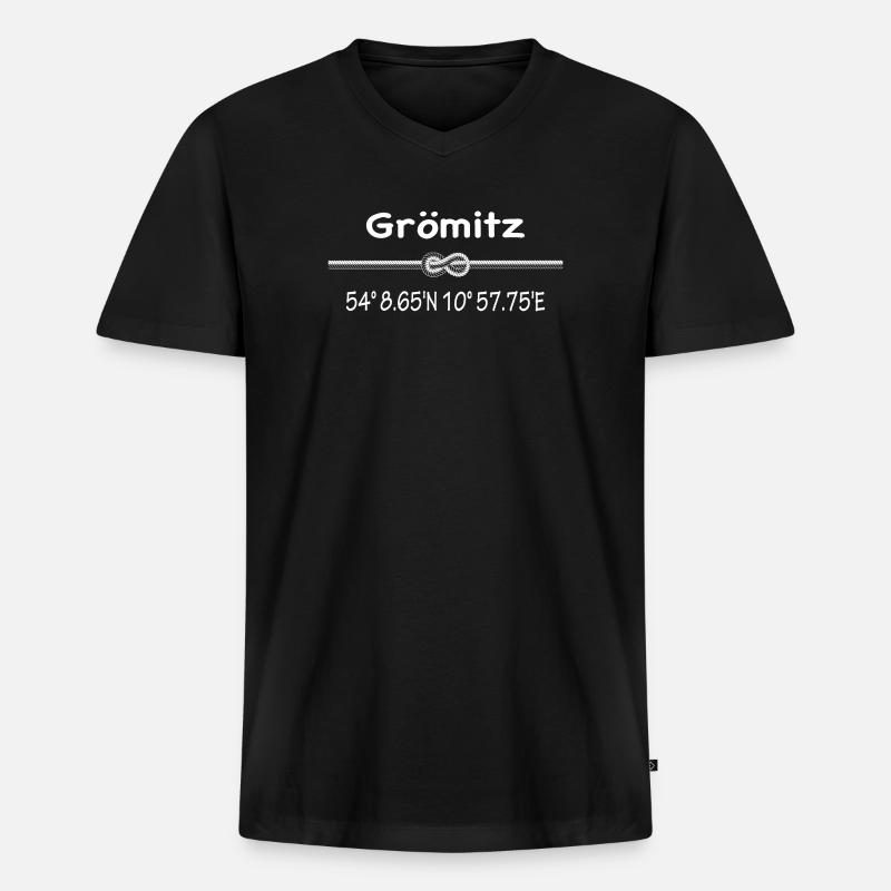 Grömitz - Männer Premium Bio T-Shirt mit V-Ausschnitt - Schwarz