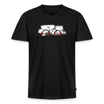 Bike Heartbeat Graphic - Men's Premium Organic T-shirt with V-neck - black - Front - Nico (187cm)