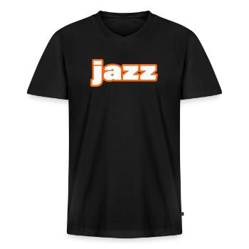 JAZZ - Männer Premium Bio T-Shirt mit V-Ausschnitt - Schwarz - Vorne - Nico (187cm)