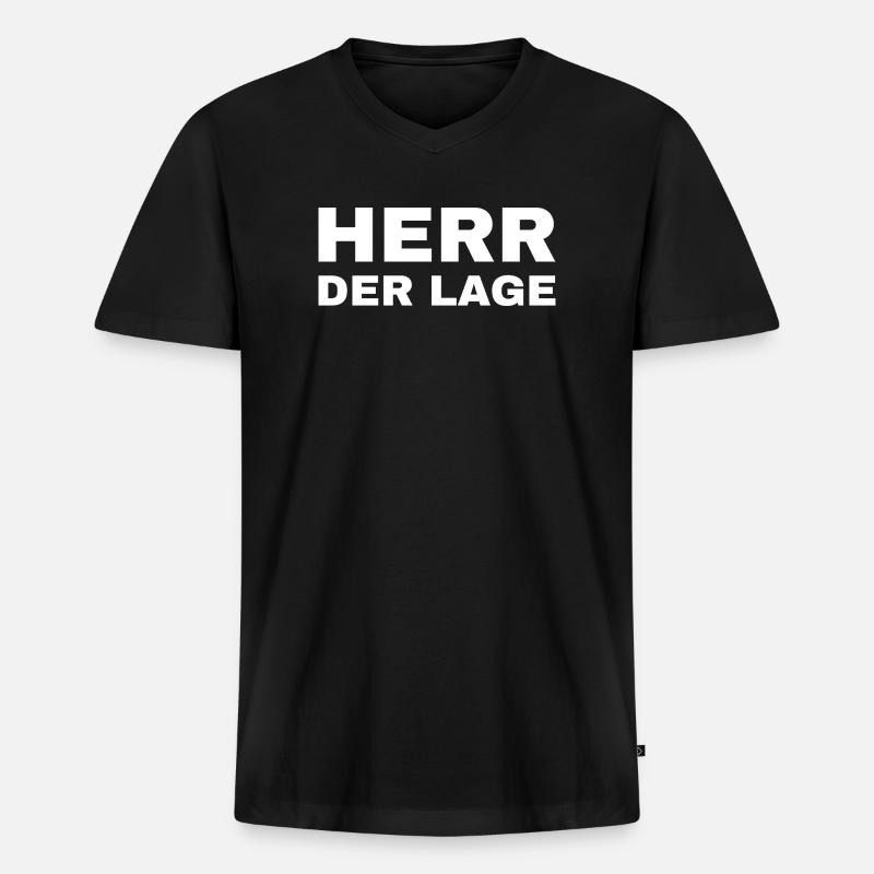Herr der Lage - Männer Premium Bio T-Shirt mit V-Ausschnitt - Schwarz