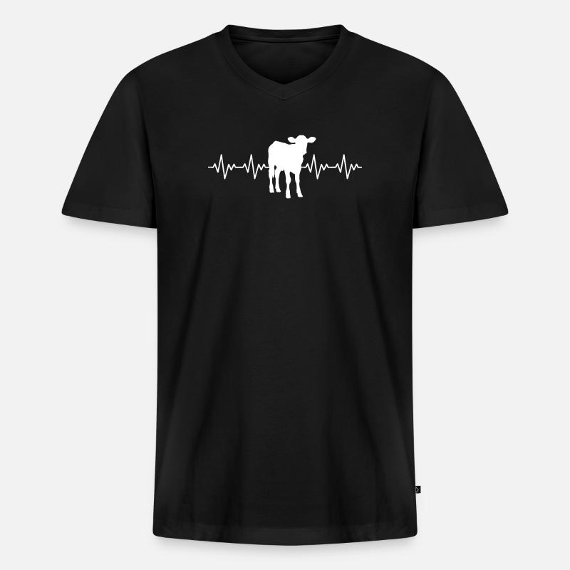 Bauer Kalb EKG Herzschlag - Männer Premium Bio T-Shirt mit V-Ausschnitt - Schwarz